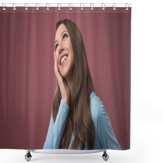 Personality  Beautiful Smiling Woman Daydreaming Shower Curtains