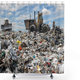 Personality  The Bulldozer On A Garbage Dump Shower Curtains