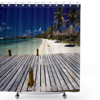 Personality  Boat Near The Harbor In Mexico Shower Curtains