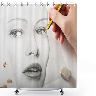 Personality  Drawing A Woman Face Shower Curtains