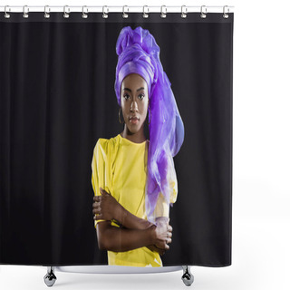 Personality  Young African American Woman In Stylish Vintage Clothing Isolated On Black Shower Curtains