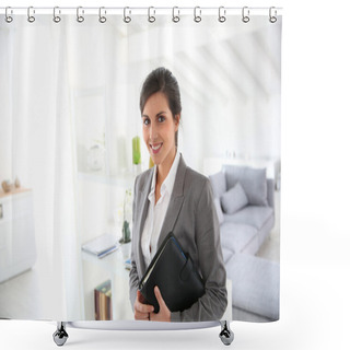 Personality  Real Estate Agent Ready To Present House Shower Curtains
