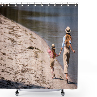 Personality  Mother And Daughter Walking At Seashore Shower Curtains