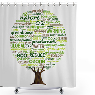 Personality  Tree Made Of Eco Friendly Typography Quotes, Think Green Concept. Environment Help Illustration With Powerful Earth Conservation Words. EPS10 Vector. Shower Curtains