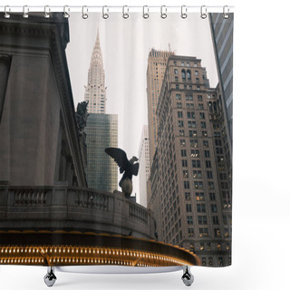 Personality  Eagle Statue And Luminous Garland On Facade Of Grand Central Terminal With Chrysler Building On Background In New York City Shower Curtains