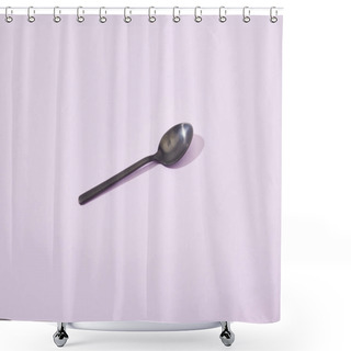 Personality  Metal Shiny Black Spoon On Violet Background Shower Curtains
