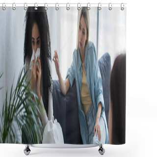 Personality  Depressed African American Lesbian Woman Crying Near Girlfriend During Psychological Consultation, Banner Shower Curtains