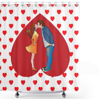 Personality  Kissing Couple In Heart. Vector Illustration Shower Curtains