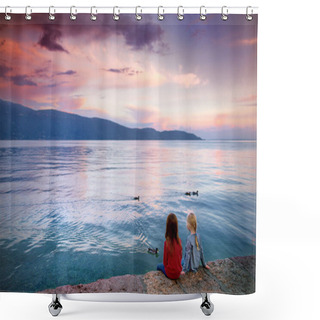 Personality  Girls Enjoying Beautiful Sunset Shower Curtains