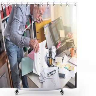Personality  Disorganized Businessman Looking For Documents, Light Effect Shower Curtains