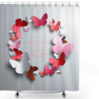 Personality  Wreath Made Of Paper Butterflies Shower Curtains