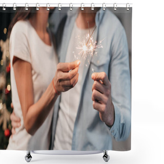 Personality  Young Couple With Sparklers Shower Curtains