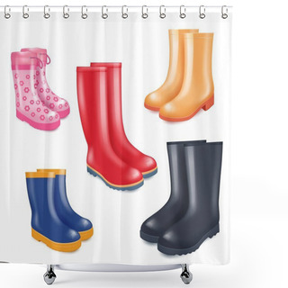 Personality  Colored Rubber Boots Vector Realistic Icon Set Shower Curtains