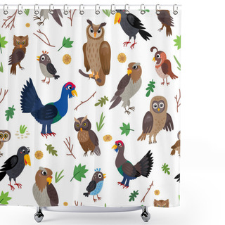 Personality  A Bird Forest Seamless Pattern. Woodland Animals. Shower Curtains