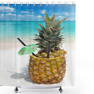 Personality  Tropical Pineapple Drink In The Sand Shower Curtains