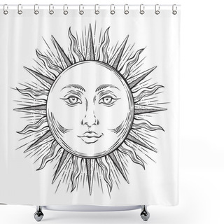 Personality  Antique Style Hand Drawn Art Sun. Boho Chic Tattoo Design Vector Shower Curtains