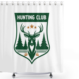 Personality  Hunting Club Badge Design With Deer Head On Shield Shower Curtains