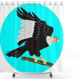 Personality  Illustration Of A California Condor Perching On Branch Viewed From Side Set Inside Circle On Isolated White Background Done In Retro Style. Shower Curtains