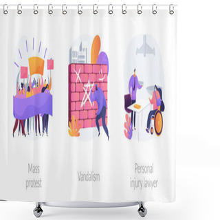 Personality  Riots Outrage Abstract Concept Vector Illustration Set. Mass Protest, Vandalism, Personal Injury Lawyer, Demonstration, Political Rights, Racial Equity, Law Enforcement, Damage Abstract Metaphor. Shower Curtains