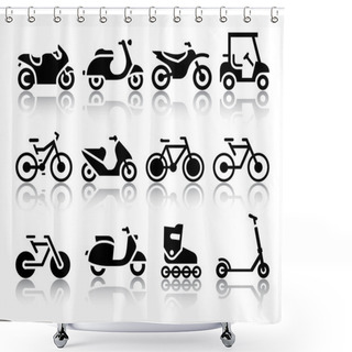 Personality  Motorcycles And Bicycles Set Of Black Icons Shower Curtains