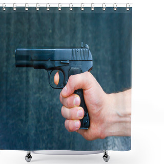 Personality  A Man's Hand Holds A TT Pistol. Shower Curtains