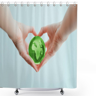 Personality  Hands In Shape Of Heart  Holding Green Glass Globe Of Africa And Shower Curtains