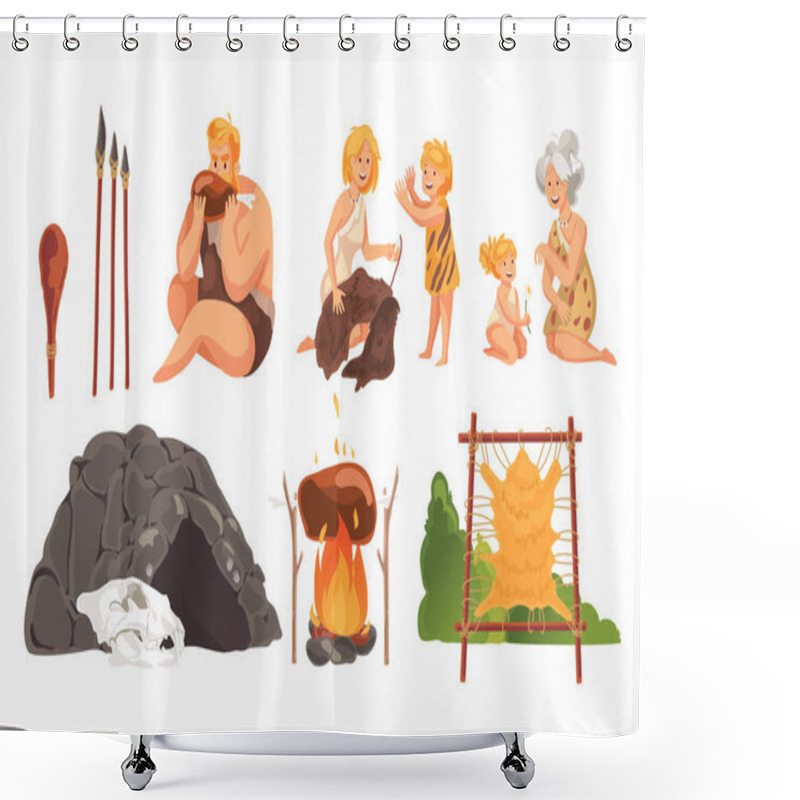 Personality  Prehistoric People Stone Age Set Concept Shower Curtains