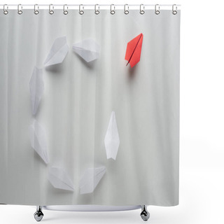 Personality  Flat Lay With White And Red Paper Planes On Grey Surface Shower Curtains