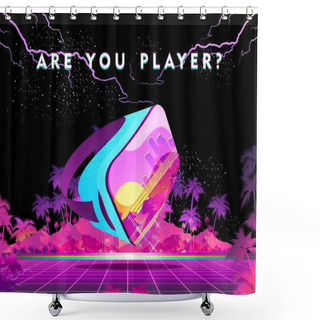 Personality  Futuristic Horizontal Banner Virtual Reality, With VR Glasses, In Cyberspace Yellow And Pink Landscape Game 80s. Futuristic Synth Wave, Retrowave Style Shower Curtains