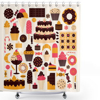Personality  Dessert Icons Collection Shower Curtains