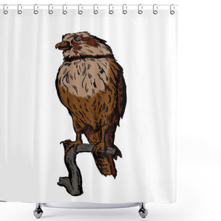 Personality  Hand Drawn Vector Bird On White Sitting On A Branch Shower Curtains