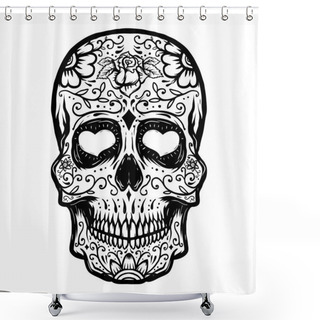 Personality  Hand Drawn Sugar Skull Isolated On White Background. Day Of The Shower Curtains