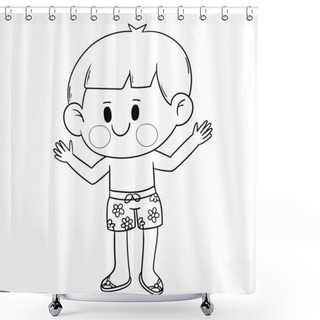 Personality  Cute Little Children Playing With Water Gun On Songkran Day.Hand Drawn Styles  Shower Curtains