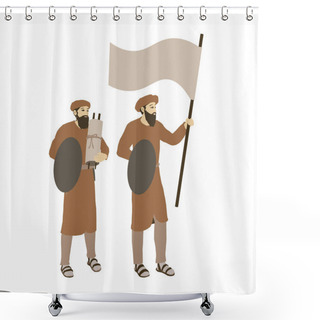 Personality  Maccabim - Historical Jewish Soldiers. Bearded. Hold A Flag, A Torah Scroll And Shields.Flat Vector Drawing. Shower Curtains