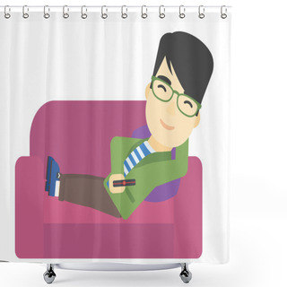 Personality  Man Sitting On The Couch With Remote Control. Shower Curtains