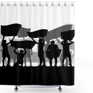 Personality  Protesters Angry People Crowd With Posters And Flags In Abstract Shower Curtains
