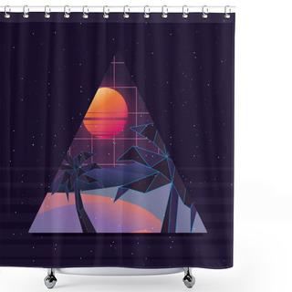 Personality  Retrowave Design Of Island With Palms  Shower Curtains