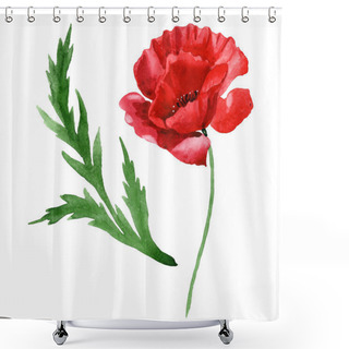 Personality  Red Poppy Flower With Green Leaf Isolated On White. Watercolor Background Illustration Set.  Shower Curtains