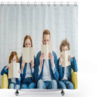Personality  Family Sitting On Sofa And Holding Books Shower Curtains