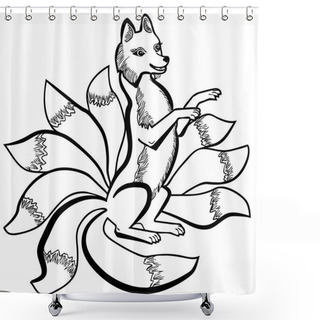 Personality  Vector Illustration Of Kitsune Nine Tailed Fox Black And White  Shower Curtains
