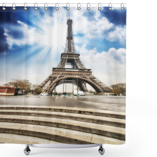 Personality  Paris. Gorgeous Wideangle View Of Eiffel Tower With Stairs To Se Shower Curtains