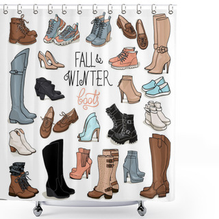 Personality  Fashion Collection Of Winter Boots And Shoes Shower Curtains