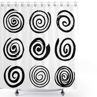 Personality   Set Of Swirling Circles. Swirling Grungy Elements. Black Spiral Shower Curtains