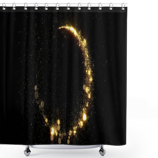 Personality  Gold Sparkling Light Circle With Shimmering Particles With Glare Flare Effect. Christmas And New Year Background, Abstract Golden Glittery Confetti Ring Frame With Magic Glowing Shimmer Sparkle Trail Shower Curtains