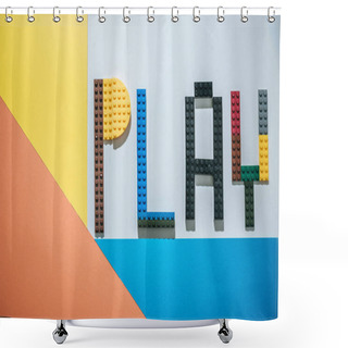 Personality  KYIV, UKRAINE - MARCH 15, 2019: Top View Of Word Play Made Of Colorful Lego Blocks On Geometrical Background Shower Curtains