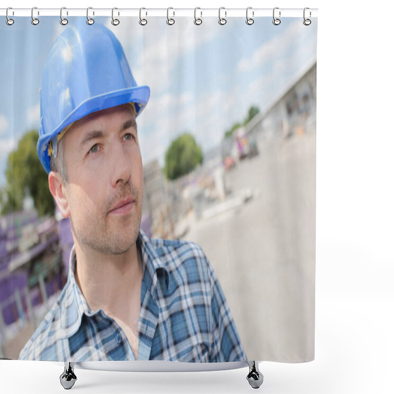 Personality  Portrait Of Man On Construction Site Shower Curtains