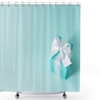 Personality  Blue Color Box Tied With Silk Ribbon On Pastel Blue Background  Shower Curtains