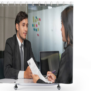 Personality  Human Resource Manager Interviewing The Candidate. Shower Curtains