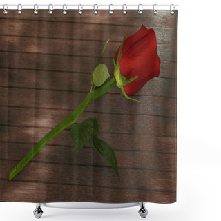 Personality  Red Rose On Dark Wooden Table Shower Curtains