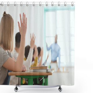 Personality  High School Students Raising Hands To Answer Teachers Question Shower Curtains